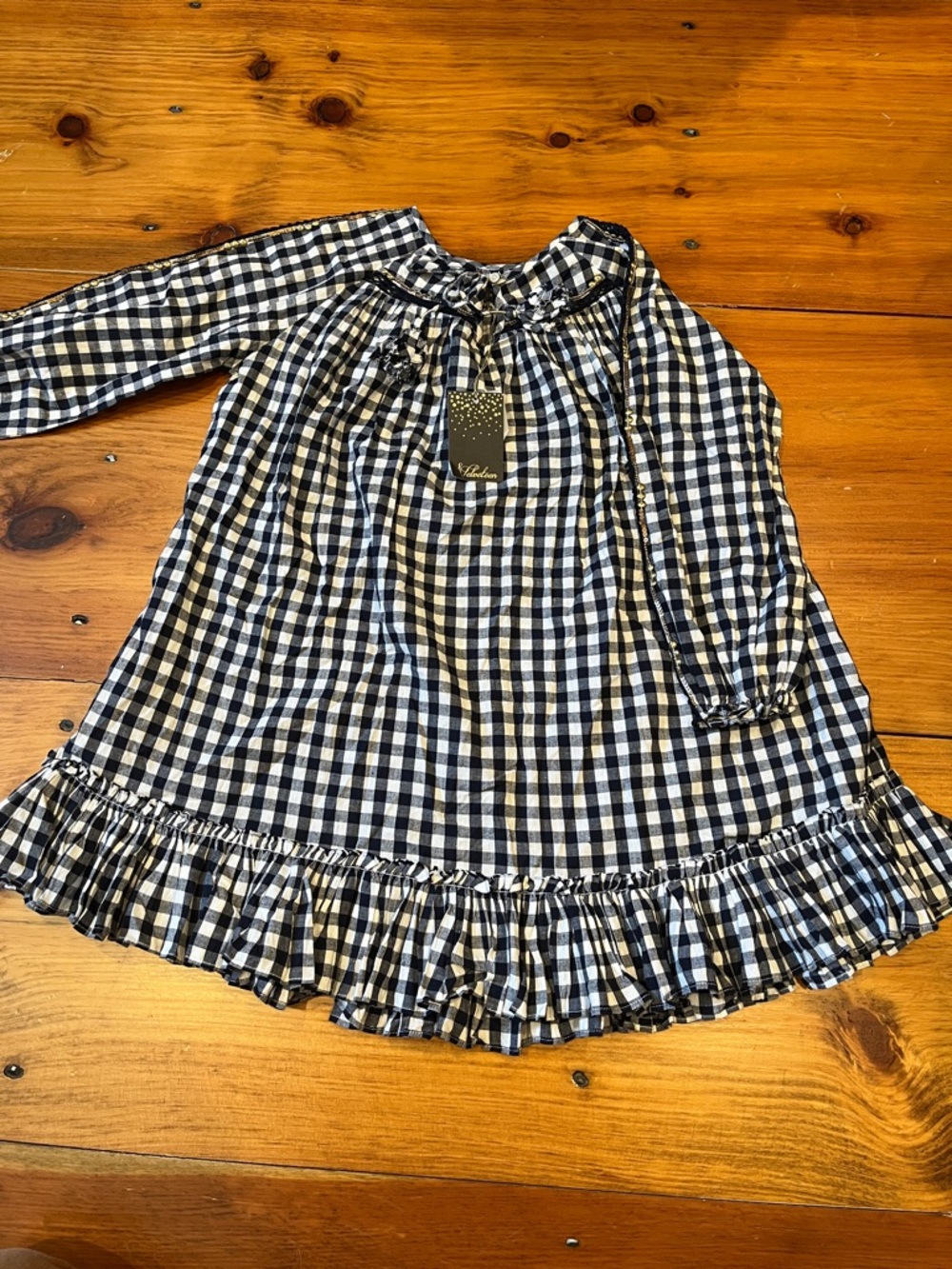 New! VELVETEEN 8 Navy Gingham Frankie Dress